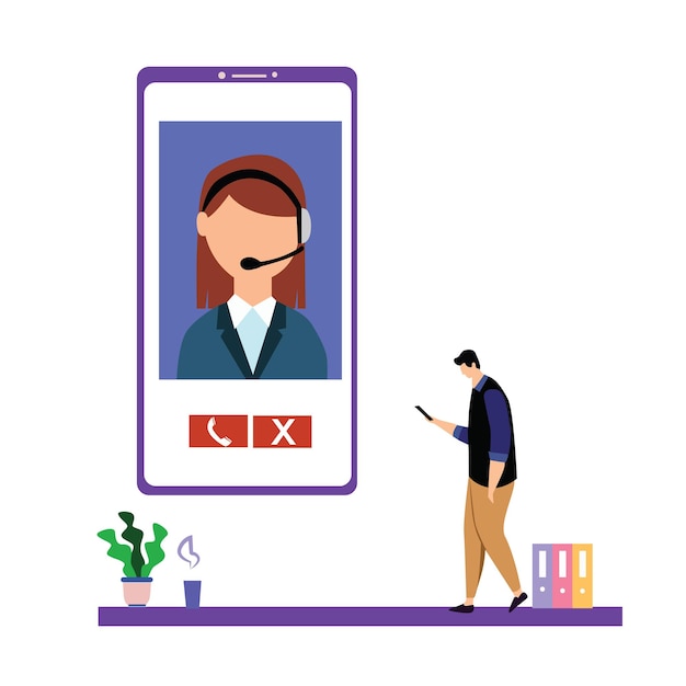 Atendimento ao cliente interativo, central de atendimento para compras on-line e ilustração de design de modelo vetorial de conceito de negócio