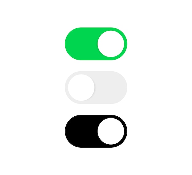 Vetor ative e desative os botões do interruptor nas cores verde e vermelha ou conjunto de botão deslizante do seletor