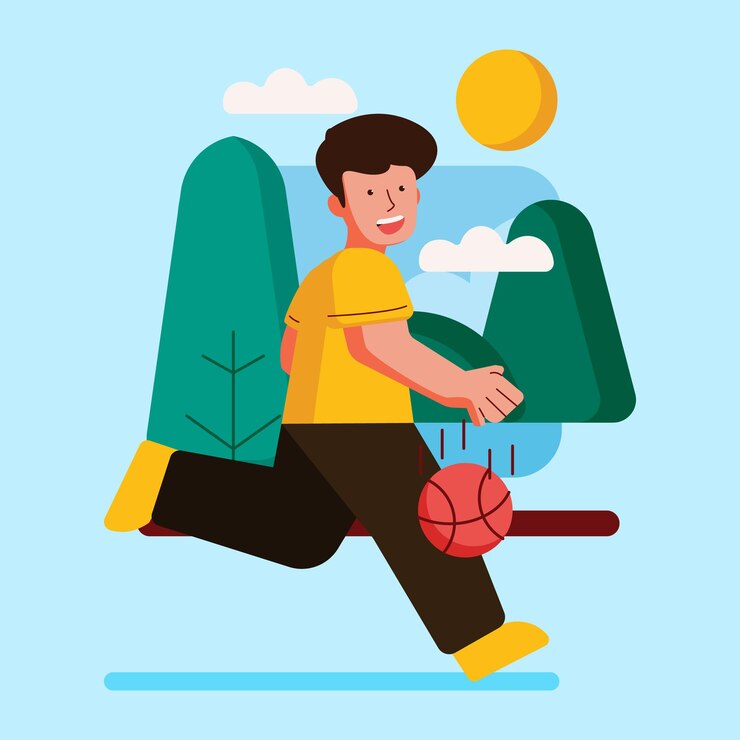 Vetor atividade ao ar livre com ilustração jogando basquete