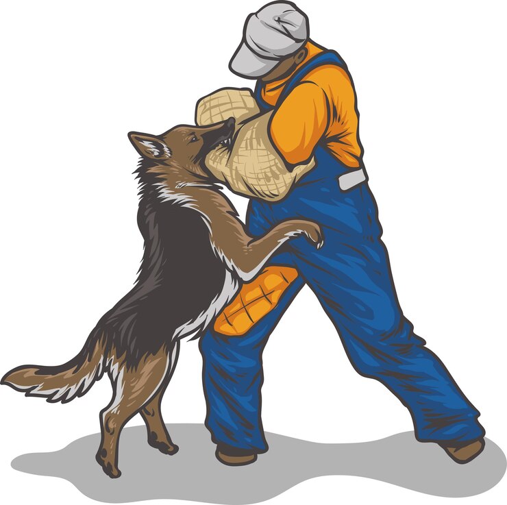 Vetor atividade de desenho manual de cão de pastor e de treinador de cães