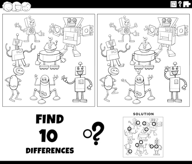 diferenças jogo educacional com robôs para colorir página 1945130