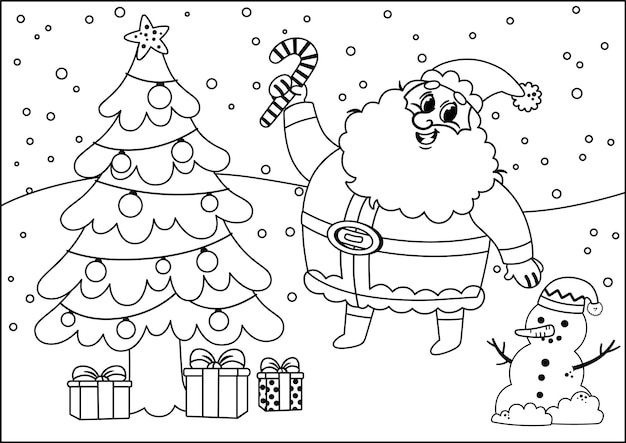 Vetor atividade de pintura temática de natal em preto e branco para crianças ilustração vetorial