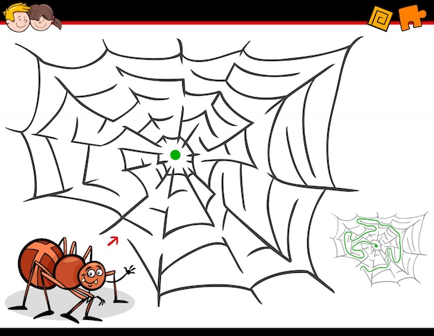 Vetor atividade do labirinto dos desenhos animados com aranha e web