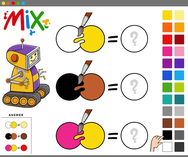 Vetor atividade educacional de desenhos animados de mistura de cores para crianças