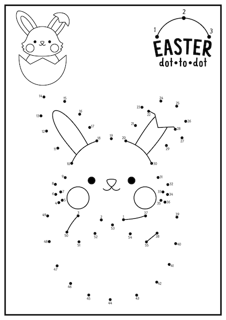 Atividade vetorial de ligar os pontos e colorir de Páscoa com um coelho kawaii fofo em um ovo, jogo de ligar os pontos de feriado de primavera para crianças, planilha para colorir de jardim para crianças, folha de trabalho imprimívelxA
