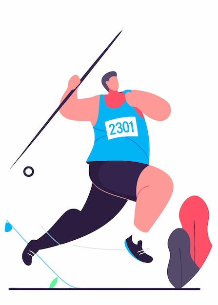 Atleta profissional lança dardo Esportista prepara balanços para lançar dardos lança Esportista treinamento Esporte de pista e campo Movimento dinâmico Arte de ilustração plana em fundo branco