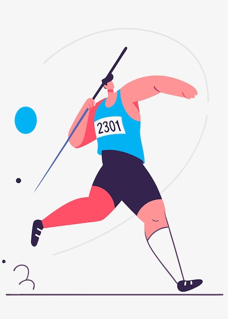 Atleta profissional lança dardo Esportista prepara balanços para lançar dardos lança Esportista treinamento Esporte de pista e campo Movimento dinâmico Arte de ilustração plana em fundo branco