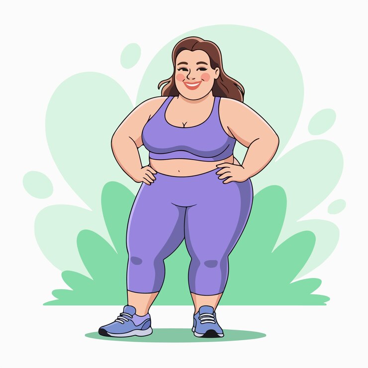 Vetor atletas plus size em sessões de treino reais pessoa gorda ilustração de desenho animado