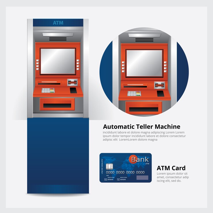 Vetor atm automatic teller machine com ilustração em vetor cartão atm