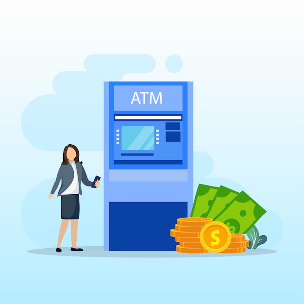 ATM Machine Vector Illustration Concept Modelo de vetor plana Estilo Adequado para Web Landing Page
