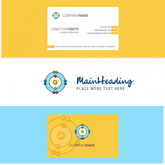 Átomos bonitos logotipo e cartão de visita. vertical