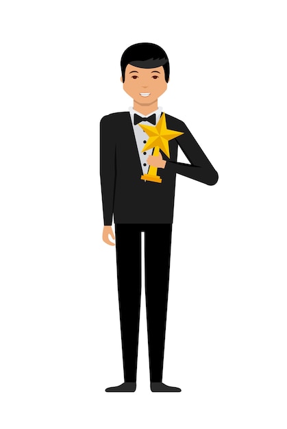 ator feliz com o troféu de estrela