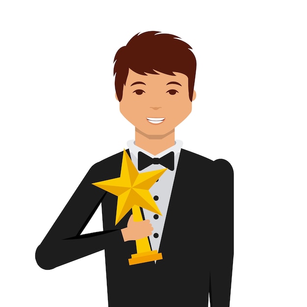 ator segurando um ícone de desenho animado de troféu estrela
