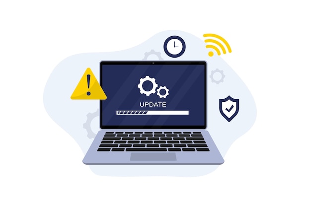 Atualização do sistema conceito de atualização de software do sistema processo de atualização instalar novo sistema operacional de software erro técnico e ilustração vetorial de serviço