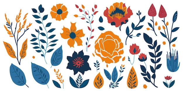 Atualize sua estética com uma impressionante coleção de elementos florais de cores planas