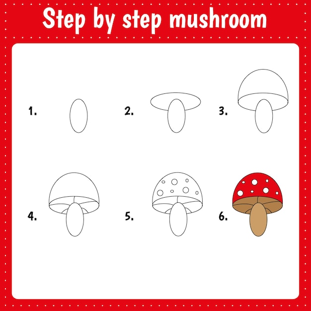 Aula de desenho para crianças como desenhar um cogumelo tutorial de desenho passo a passo repete a imagem