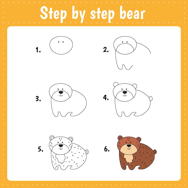 Vetor aula de desenho para crianças. como desenhar um urso. tutorial de desenho para crianças. passo a passo repete a imagem. página de arte de atividade infantil para livro. ilustração vetorial.