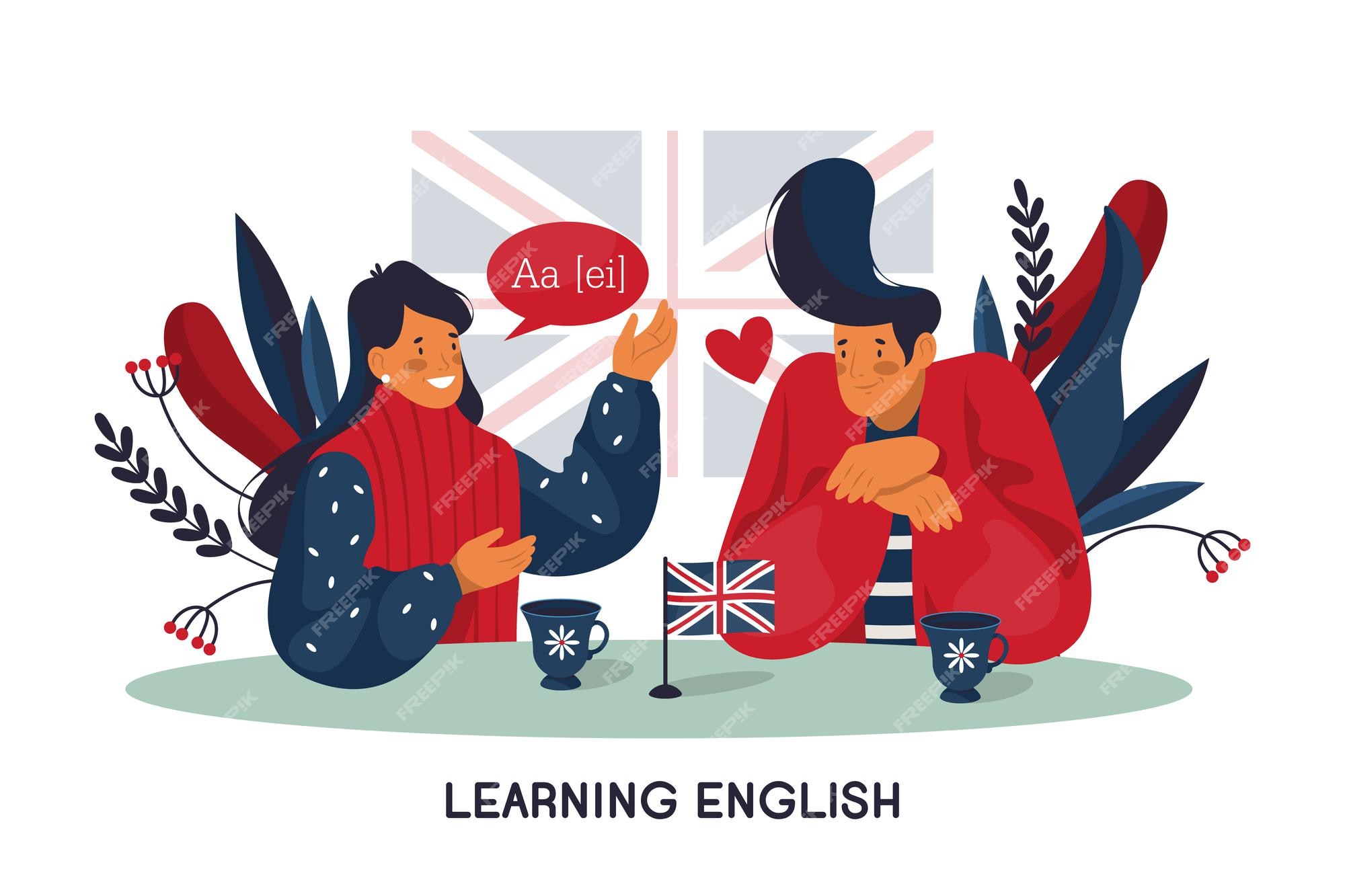 Aula de inglês com tutor ou professor, banner ou fundo. as pessoas falam  uma língua estrangeira, comunicação ou conversação. estudo da língua e  cultura inglesas. tema da educação.