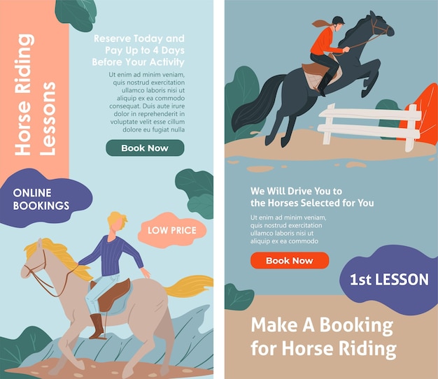 Vetor aulas de equitação reserva online no site
