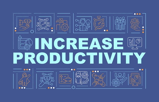 Aumente a produtividade com o banner de conceitos de palavras de vigilância. infográficos com ícones lineares sobre fundo azul. tipografia criativa isolada. ilustração de cor de contorno vetorial com texto