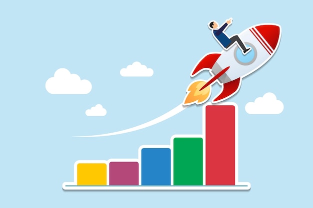 Aumento do lucro do investimento no crescimento dos negócios crescendo rapidamente ou melhorando as vendas e o progresso da receita