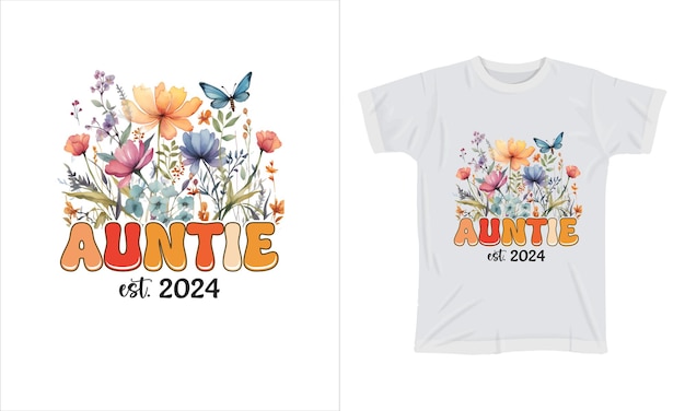 Vetor auntie est 2024 colorida t-shirt gráfica design de t-shirt de flor selvagem