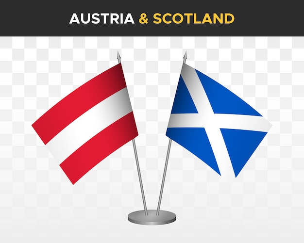 Áustria vs escócia maquete de bandeiras de mesa isoladas bandeiras de mesa de ilustração vetorial 3d