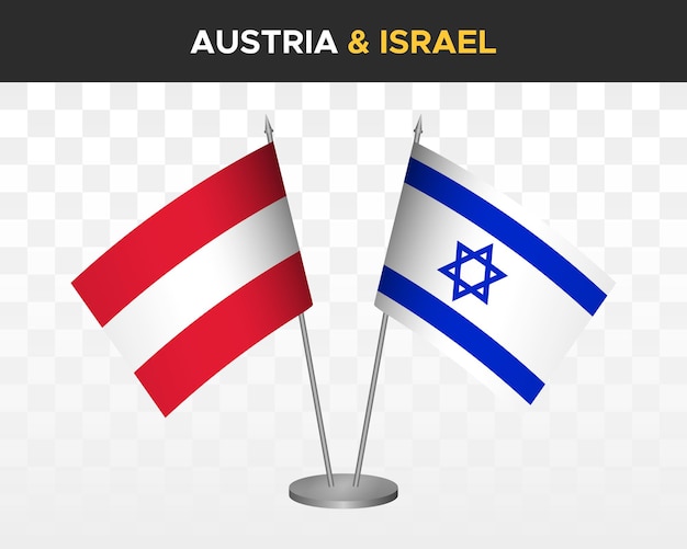 Áustria vs israel maquete de bandeiras de mesa isoladas bandeiras de mesa de ilustração vetorial 3d