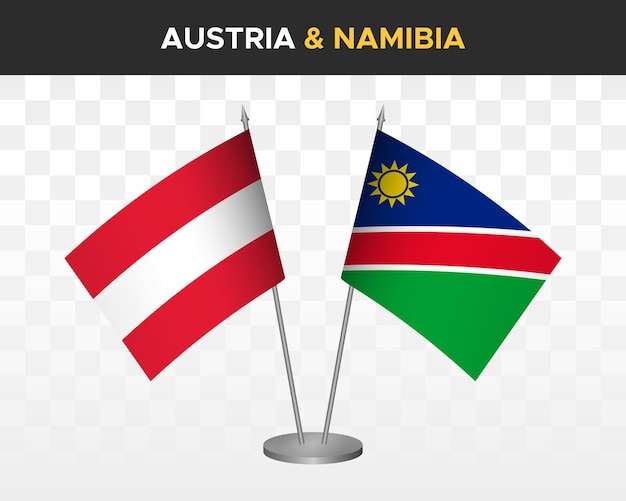 Áustria vs namíbia maquete de bandeiras de mesa isoladas bandeiras de mesa de ilustração vetorial 3d