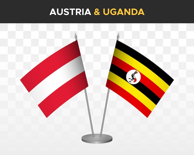 Áustria vs uganda maquete de bandeiras de mesa isoladas 3d ilustração vetorial bandeiras de mesa