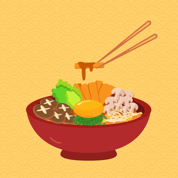 Autêntica ilustração vetorial de bibimbap da cozinha coreana
