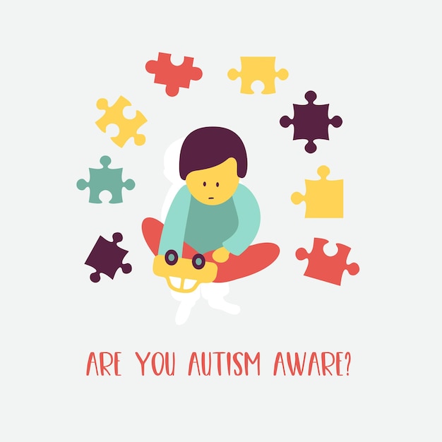 Autismo. os primeiros sinais de síndrome do autismo em crianças. emblema do vetor. ícone de asd do transtorno do espectro do autismo infantil. sinais e sintomas de autismo em uma criança.