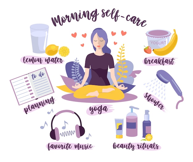 Auto-cuidado matinal. Conceito de autocuidado de mulher.