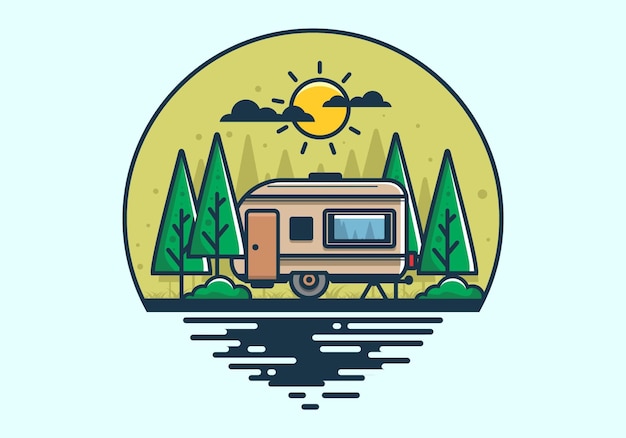 Vetor autocaravana na ilustração plana da selva