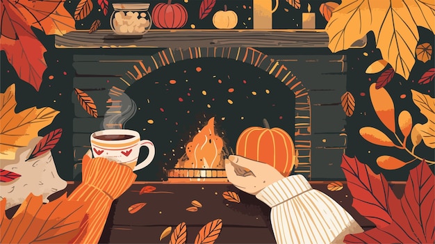 Autumn Hygge Scene Ilustração vetorial para aconchegantes vibrações de outono