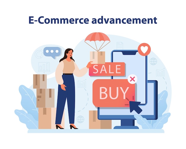 Avanço do comércio eletrônico uma experiência de compras on-line perfeita ilustrada através da venda e compra