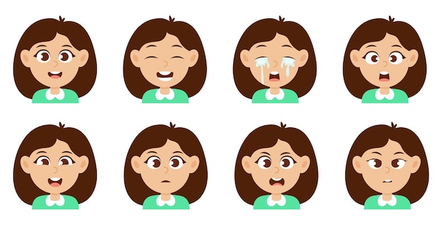 Avatar de menina bonitinha com expressão facial diferente