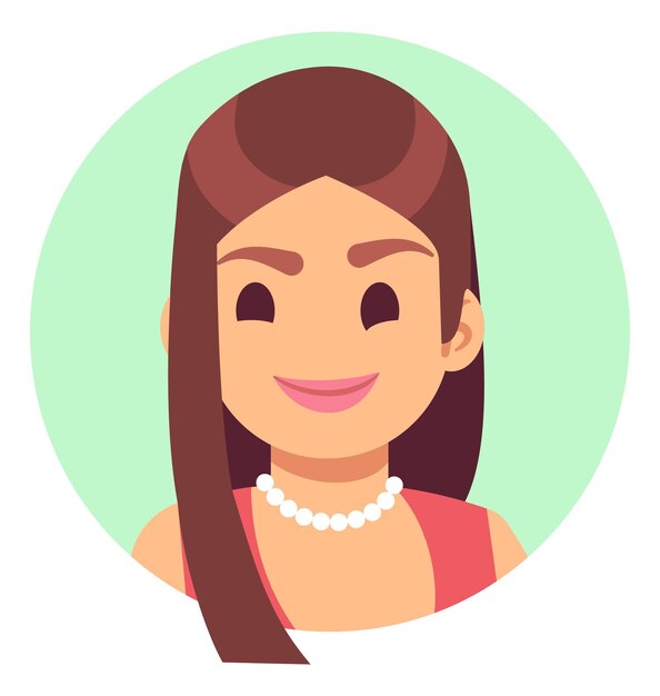 Vetor avatar de mulher bonita retrato redondo feminino isolado em fundo branco
