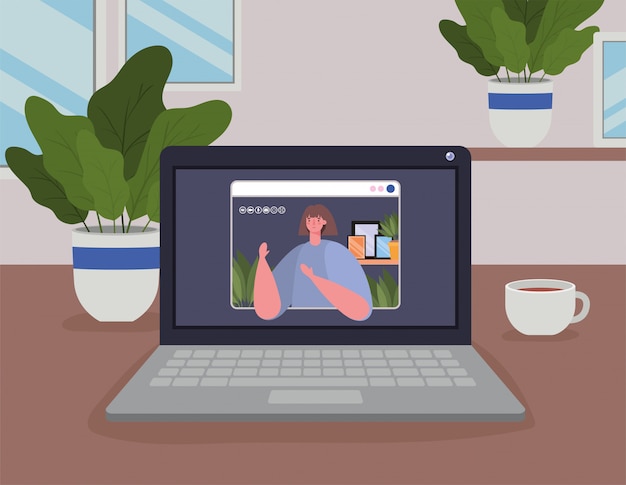 Avatar de mulher no laptop no chat por vídeo