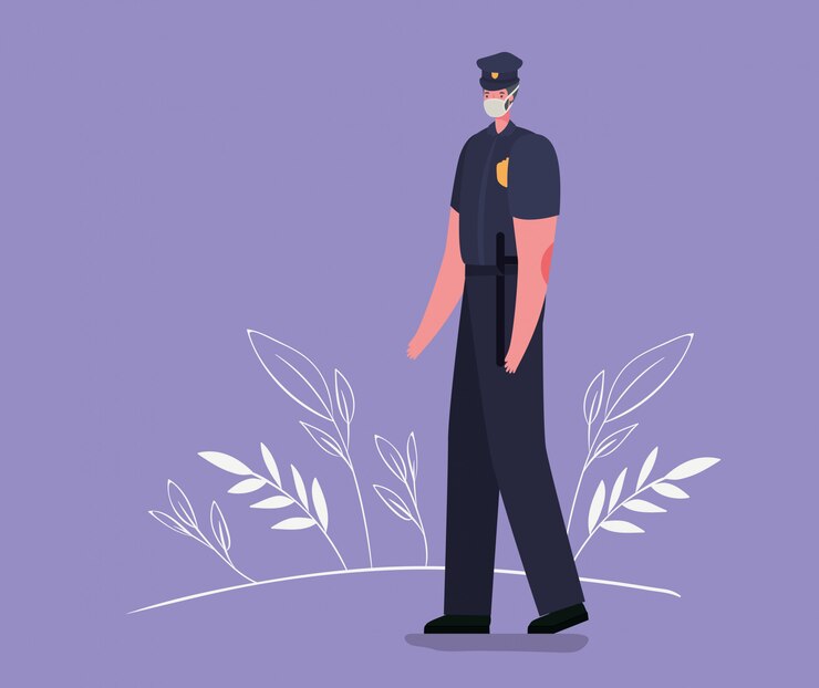 Vetor avatar de policial com máscara médica e uniforme