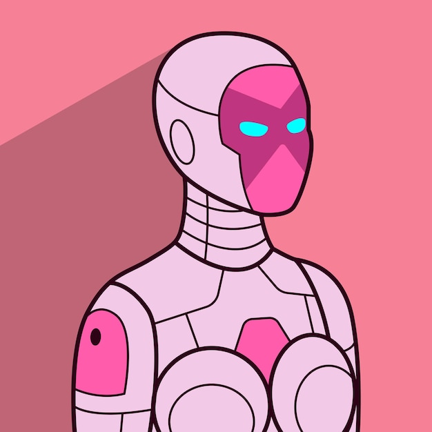 Avatar de robô feminino virado para o lado com uma longa sombra