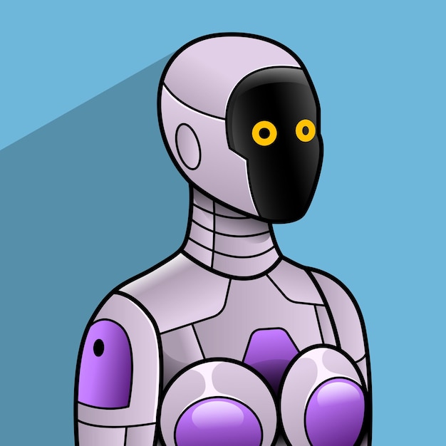 Avatar de robô feminino virado para o lado com uma longa sombra