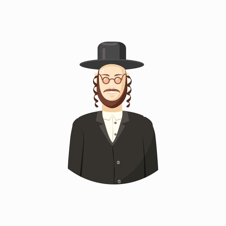 Vetor avatar do homem judeu com ícone de cocar tradicional em estilo cartoon, isolado no fundo branco