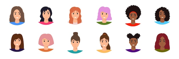 Avatar, mulher, cabeças de homem. as pessoas vector forma cabeças de nacionalidade diferente em estilo simples.