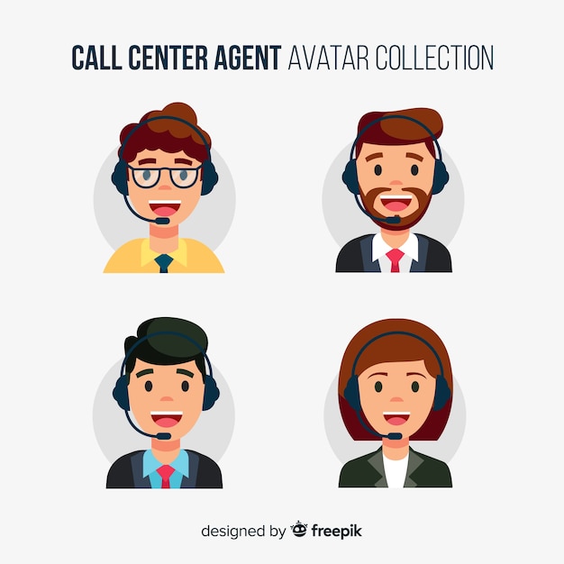 Avatares de call center diferentes em design plano