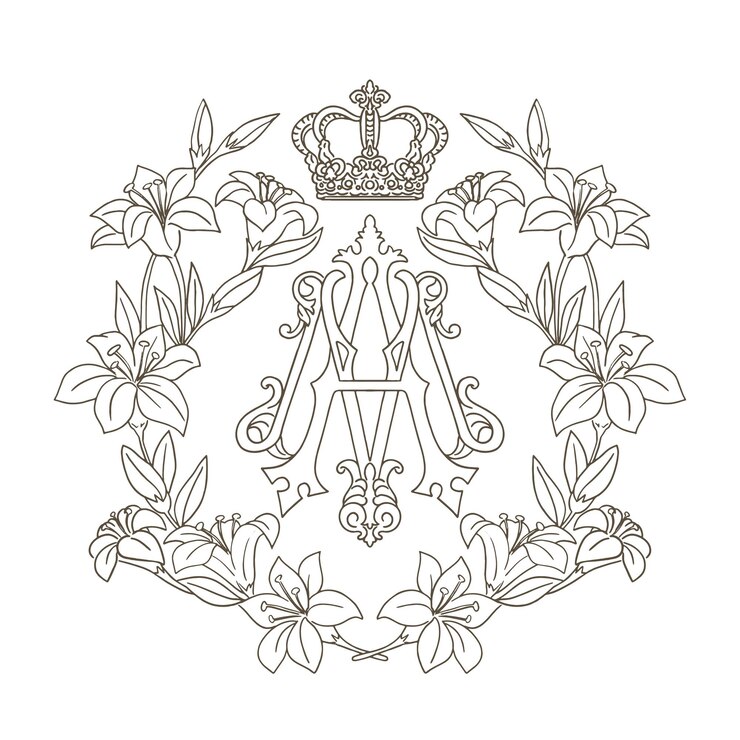 Vetor ave maria monograma da santíssima virgem maria com coroa e flores