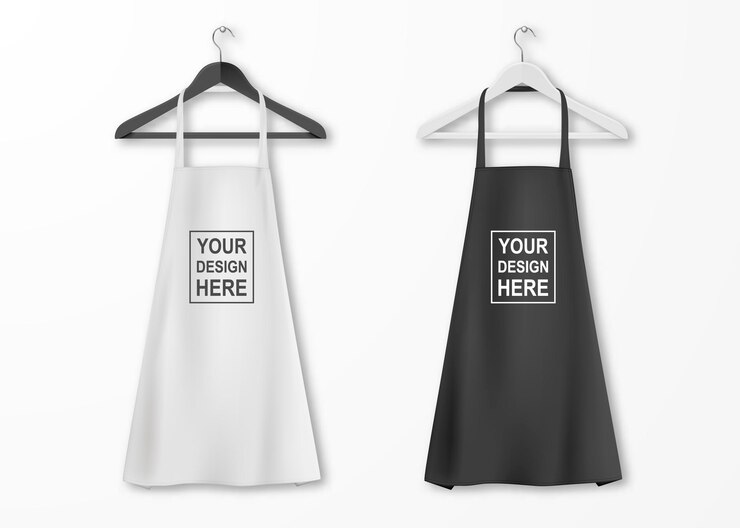 Vetor avental de cozinha de algodão branco e preto com cabides isolado