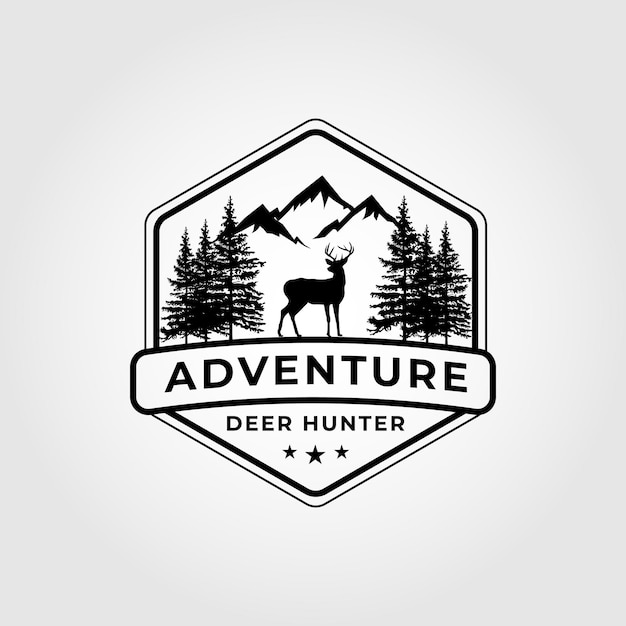 Aventura, design de vetor de logotipo de floresta de veados