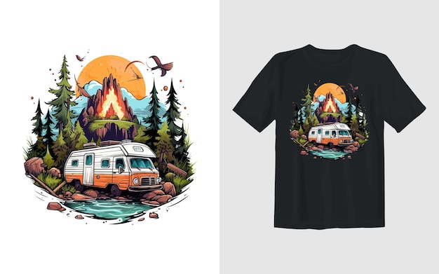 Aventura e ilustração de desenho vetorial de acampamento aventura e design de camiseta de acampamento