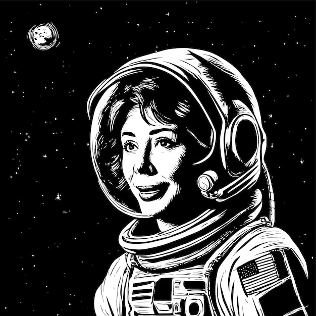 Vetor aventura espacial garota astronauta desenhado à mão plano elegante adesivo de desenho animado conceito de ícone isolado